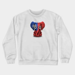 Baby Elephant with Glasses and Taiwanese Flag Crewneck Sweatshirt